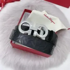 【新品】Ferragamo フェラガモ メンズ 本革ベルト 黒 シルバー金具