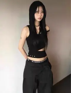MESH HOOD SLEEVELESS_ BLACK 韓国　opium Y2K
