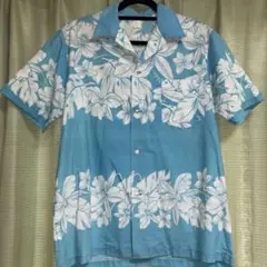 水色 花柄 アロハシャツ 半袖