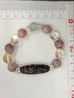 天珠　ストロベリークォーツ　クリスタル　ブレスレット　浄化済