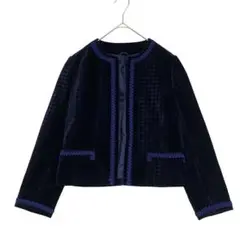 ノーカラー ベロアジャケット　【美品】　ネイビー