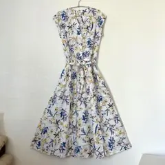 プレフェリール✨ 花柄 ワンピース リボン ウエストリボン シャツワンピ フレア