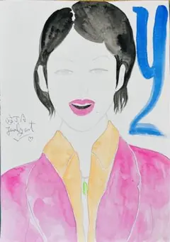 自画像ドローイング♡A4水彩アクリル絵画原画抽象画