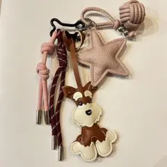 じゃらじゃらキーホルダー　バッグチャーム　シュナウザー　ブラウン　ハンドメイド