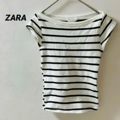 ザラ　白黒　ストライプ　オフショルダー　半袖　Tシャツ　S