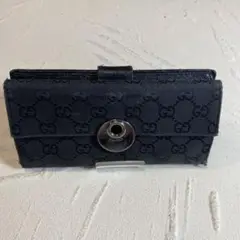 GUCCI グッチ GGキャンバス Wホック 長財布 ブラック シルバー金具