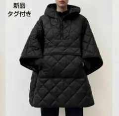 【美品】ZARA キルティング ポンチョ　ハーフジップフード　ブラック　M 美品 完売 ZARA キルティング ポンチョ ハーフジップ フード