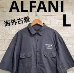 海外古着　ALFANI アルファニ　半袖ワークシャツ　半袖シャツ　サイズL