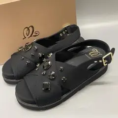 銀座ワシントン 超美品 W ビジューサンダル 大きいサイズ XL 黒