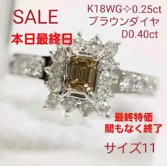 最終✧︎K18WG✧︎天然ブラウンダイヤ 0.25ct エメラルドカット✨