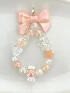 サーモンオレンジ〰︎︎ビーズストラップ 現品のみ 約8cm B311
