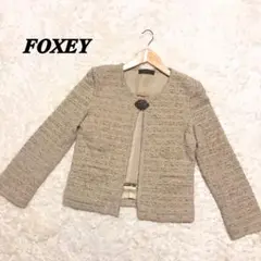 美品 フォクシー ジャケット M ベージュ ツイード エンブレム ホック 入学式