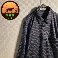 長袖ポリシャツ レトロ感 ハーフボタン ダークブラウン