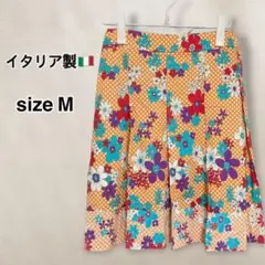 ♡イタリア製♡《キャシャレル》ひざ丈スカート オレンジ ビタミンカラー 花柄