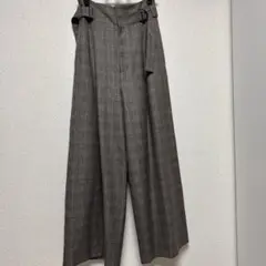 ilme グレー系チェック ワイドパンツ サイドベルト付き　36 S レディース