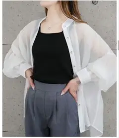 アクアガレージ　UVカットバンドカラーシアーシャツ　ホワイト