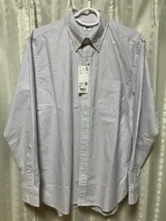 新品 UNIQLO ストライプ オックスフォードボタンダウンシャツ パープル M