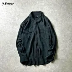 J.Ferrar シルク100%長袖シャツブラックワッフル地 両フラップポケット