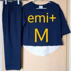 emi+ エミプラス 濃紺 Ｍ 重ね着風トップス＆パンツ セットアップ