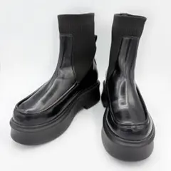 未使用級！EVOL 厚底　ニット　サイドゴアブーツ　黒　M 23〜23.5相当1
