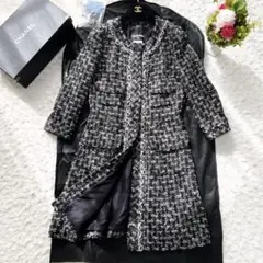 美品 CHANEL シャネル ツイード 38 ワンピース コート チェーン