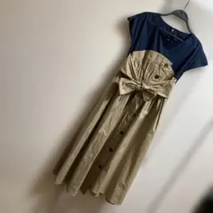 RANDA ネイビー・ベージュ ドッキングロングワンピース