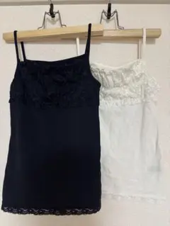 【GU】ネイビー＆ホワイト レースキャミソール2枚セット