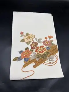 高級　正絹　洒落帯　名古屋帯　アンティーク　塩瀬　花柄　金彩　241