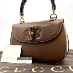美品✨GUCCI グッチ バンブー ハンドバッグ ターンロック レザー