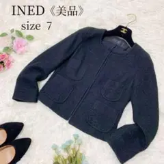 【美品】INEDイネド♡ウール混ノーカラージャケット ブラックsize7