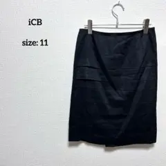 美品 iCB ティアードスカート 11 タイト 無地 ブラック バックスリット