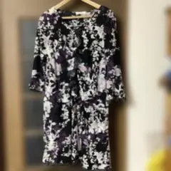花柄フリル付きチュニックワンピース