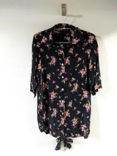東京スタイル 花柄 半袖シャツ 黒 レトロ