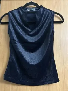 前開き ノースリーブ トップス ネイビーシルバーラメ ベロア M