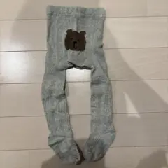 クマ刺繍グレーリブ編みベビータイツ 12-24M