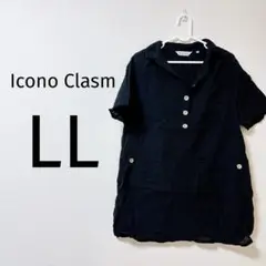 01134 Icono Clasm LL 黒の半袖シャツ ボタン付き