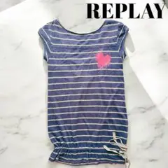 美品 REPLAY リプレイ ボーダー チュニック ネイビー グレー コットン