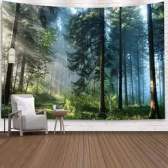 200×150cm ビッグ タペストリー 森 大判 布ポスター 背景布 風景q1
