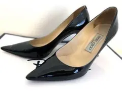 JIMMY CHOO 黒 ポインテッドトゥ エナメル ハイヒール　37 1/2