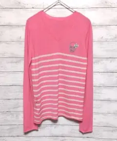 ルシアンペラフィネ カシミヤ スワロ Vネック ニット ピンク ボーダー