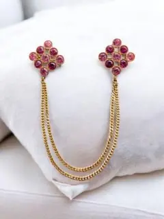 【恵美ジュエリー】チェーン付きブローチセット ピンク ゴールド　brooch