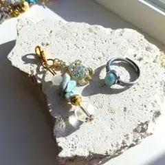 ヒーリングラリマーリング&ラリマー×ヒマラヤ水晶×亀×カルセドニーチャームセット