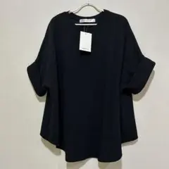 新品　しまむら　ドルマンスリーブカットソー　半袖Tシャツ　Mブラック