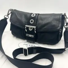 希少✨PRADA ショルダーバッグ 三角ロゴ シルバー金具 レザー ナイロン