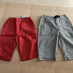 赤とチェック柄のハーフパンツ2点セット