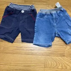 80サイズ 半ズボン2点セット ネイビー・デニム