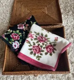 中古　フェイラー　 花柄タオルハンカチ2枚セット