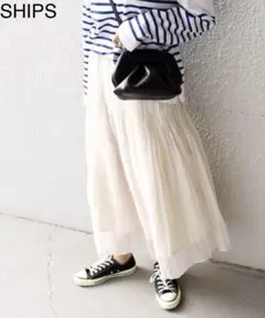 【SHIPS】ワッシャープリーツスカート オフホワイト