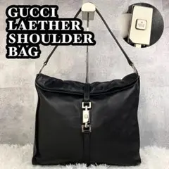 美品✨️GUCCI レザー ジャッキー ショルダーバッグ 黒 裏地総柄
