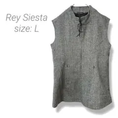 【レイシエスタ】Rey Siesta✨良品✨ジップアップベスト 毛混 Lブラック